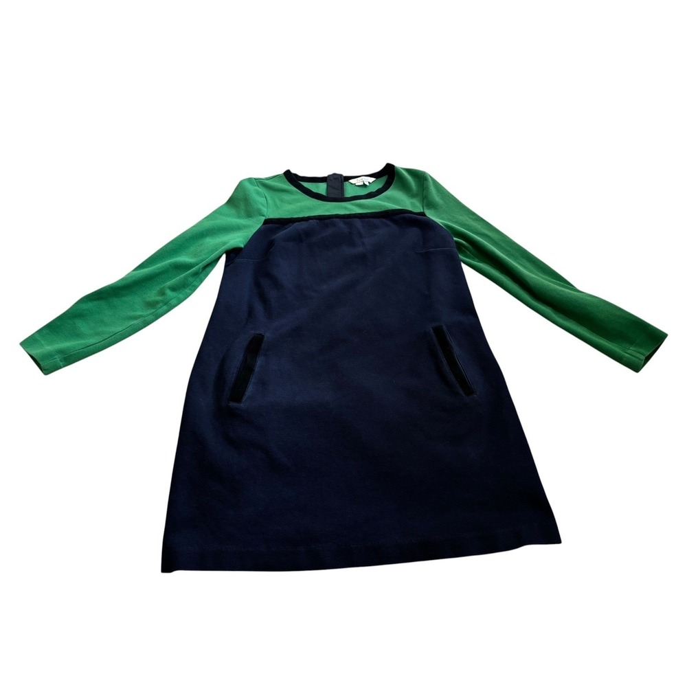Boden Dress 10 Navy Green Colorblock Textured Pique Mod Cotton Shift WL848